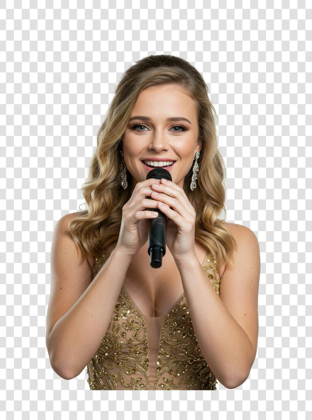 PNG Imagem Cantora com Microfone Fundo Transparente