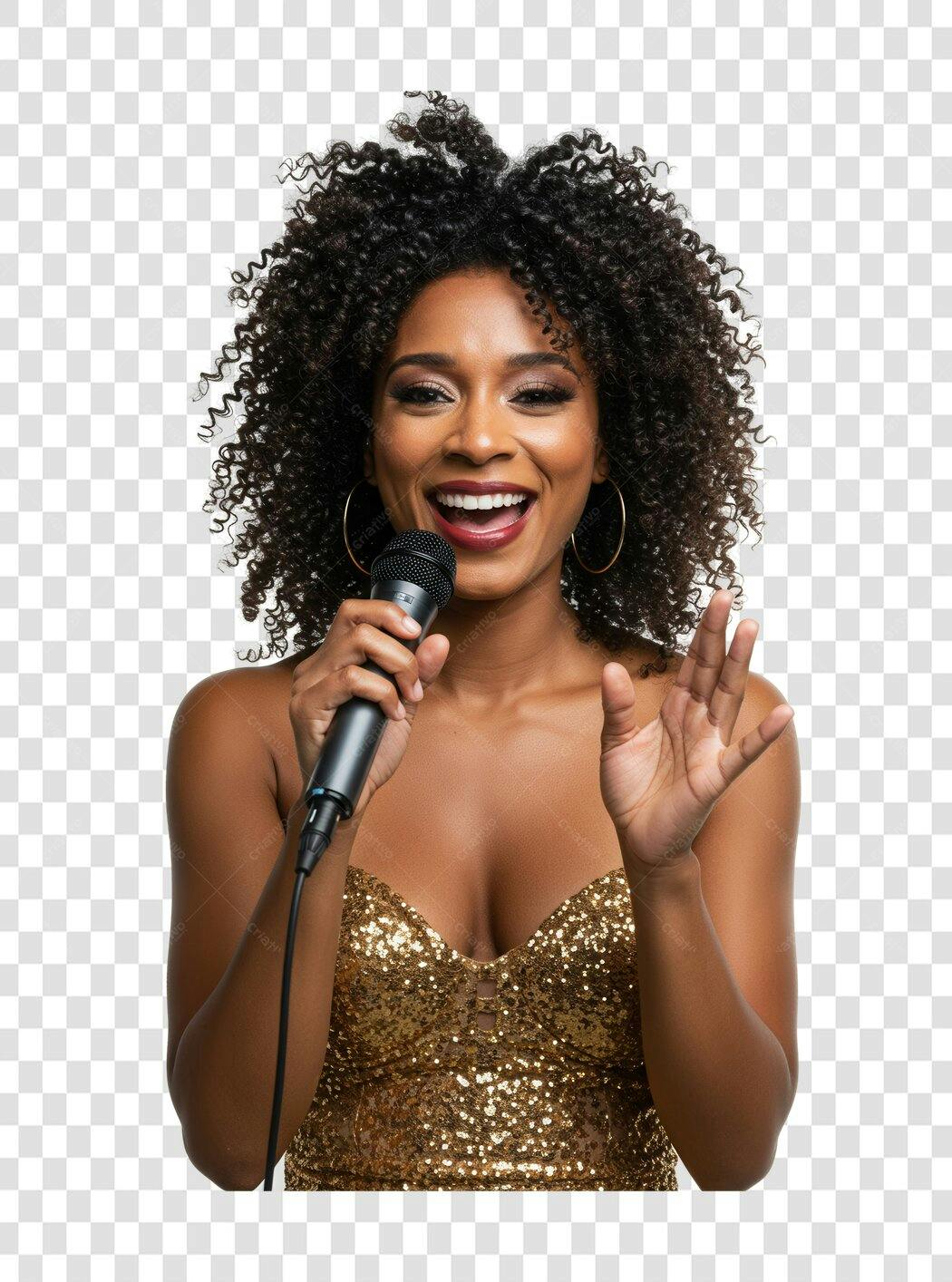 PNG Imagem Cantora Afrodescendente com Microfone