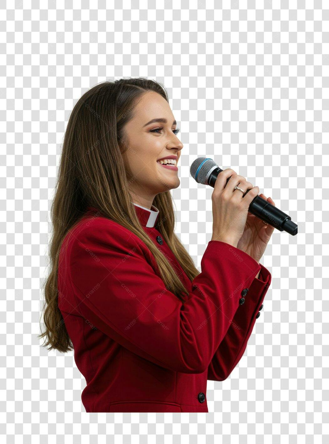 Imagem PNG Cantora com Microfone fundo transparente