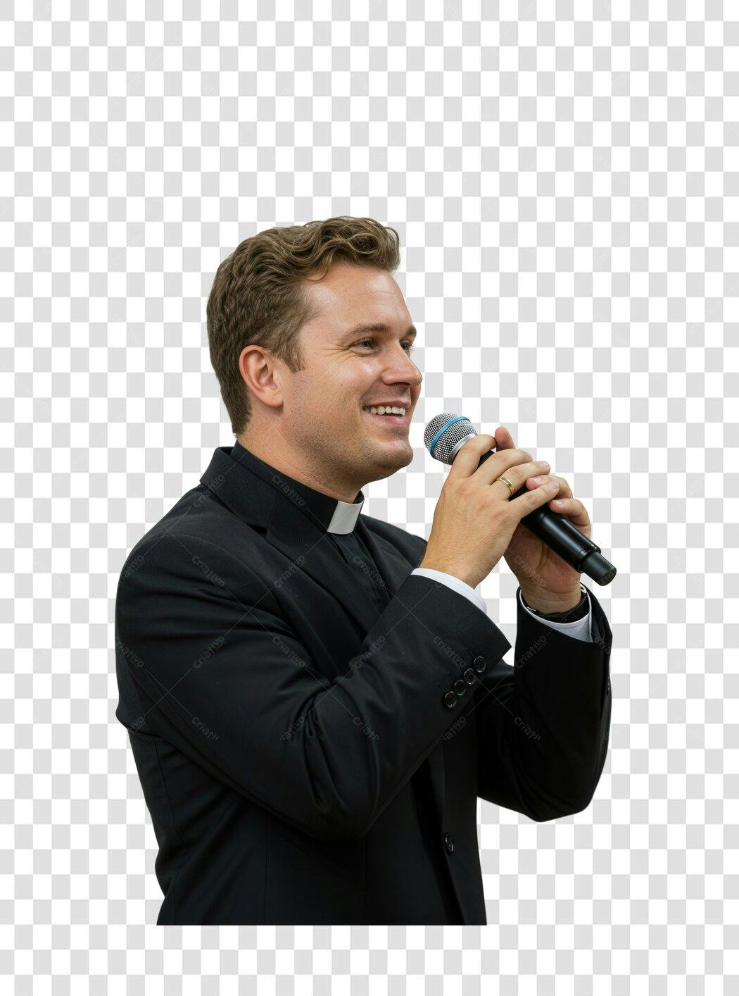 Imagem PNG com fundo transparente Padre falando ao microfone