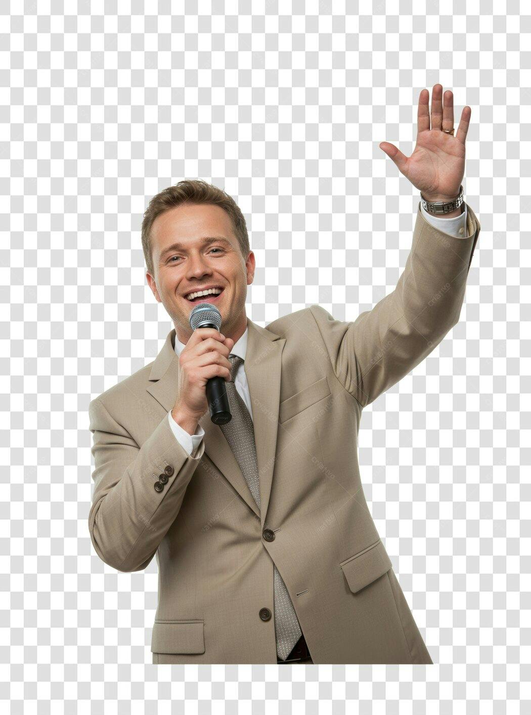 Imagem PNG homem de terno palestrando com fundo transparente