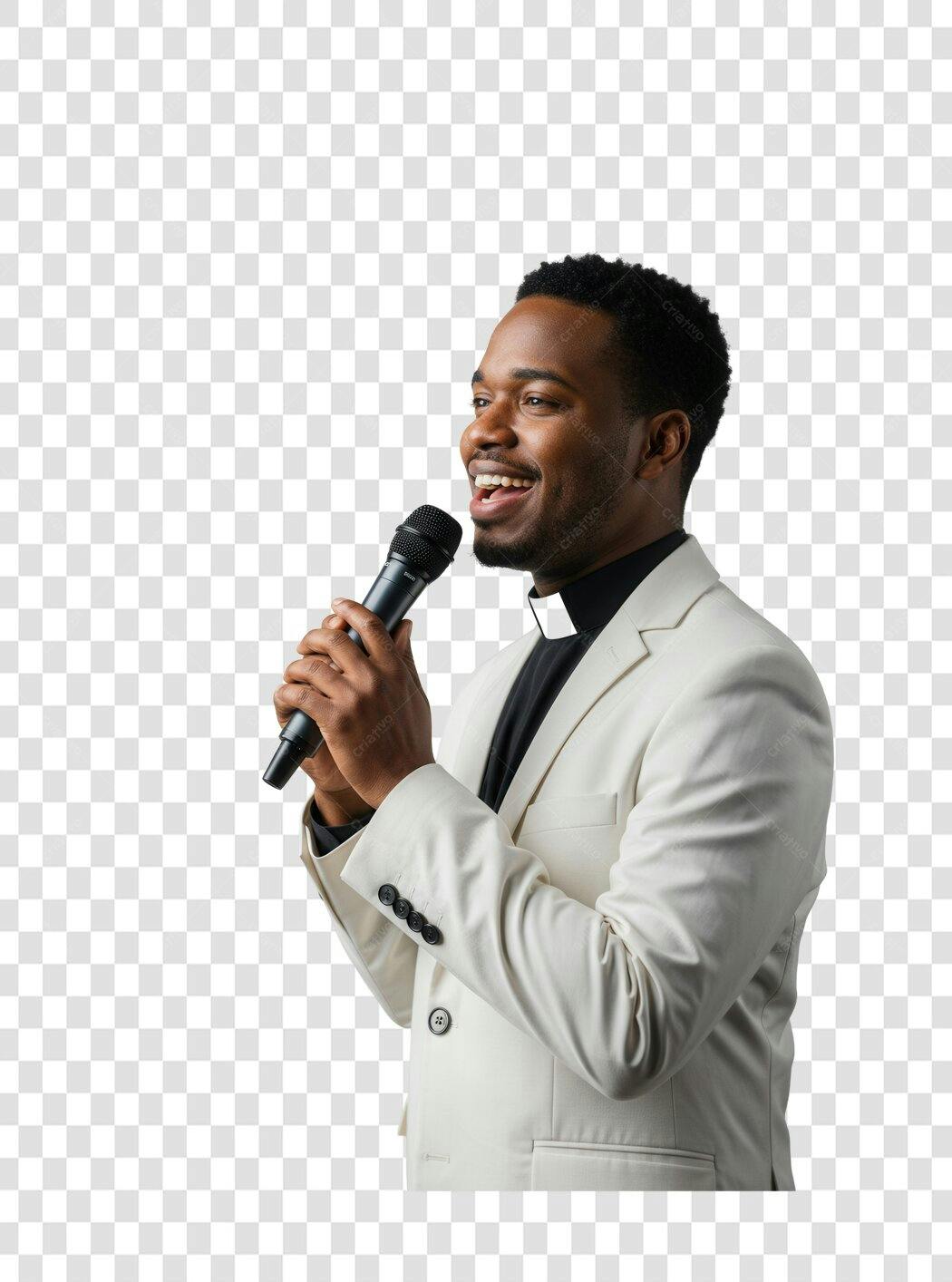 PNG Imagem Homem Cantando com Microfone Fundo Transparente