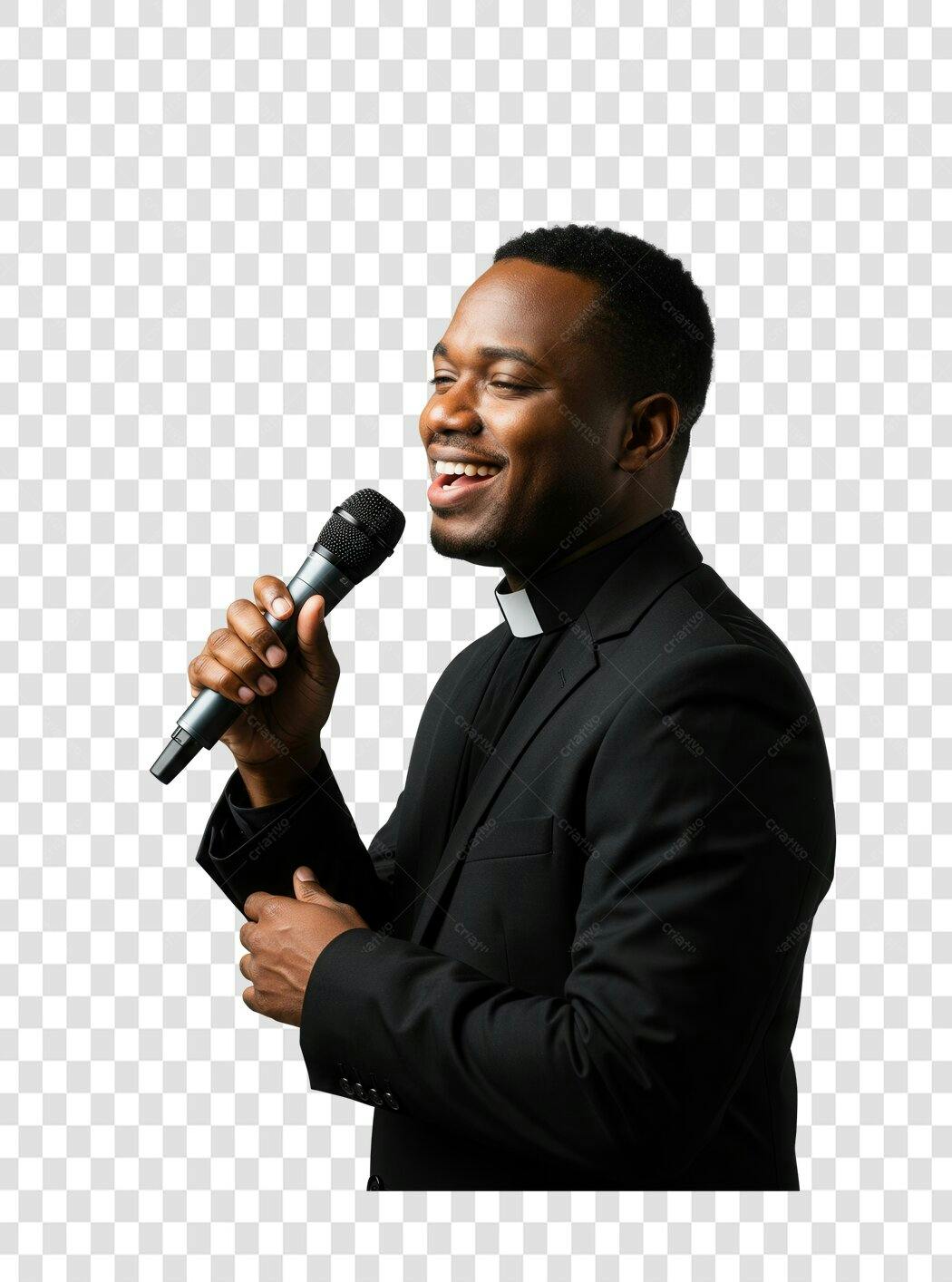 PNG Imagem Pastor Negro Cantando com Microfone com fundo transparente