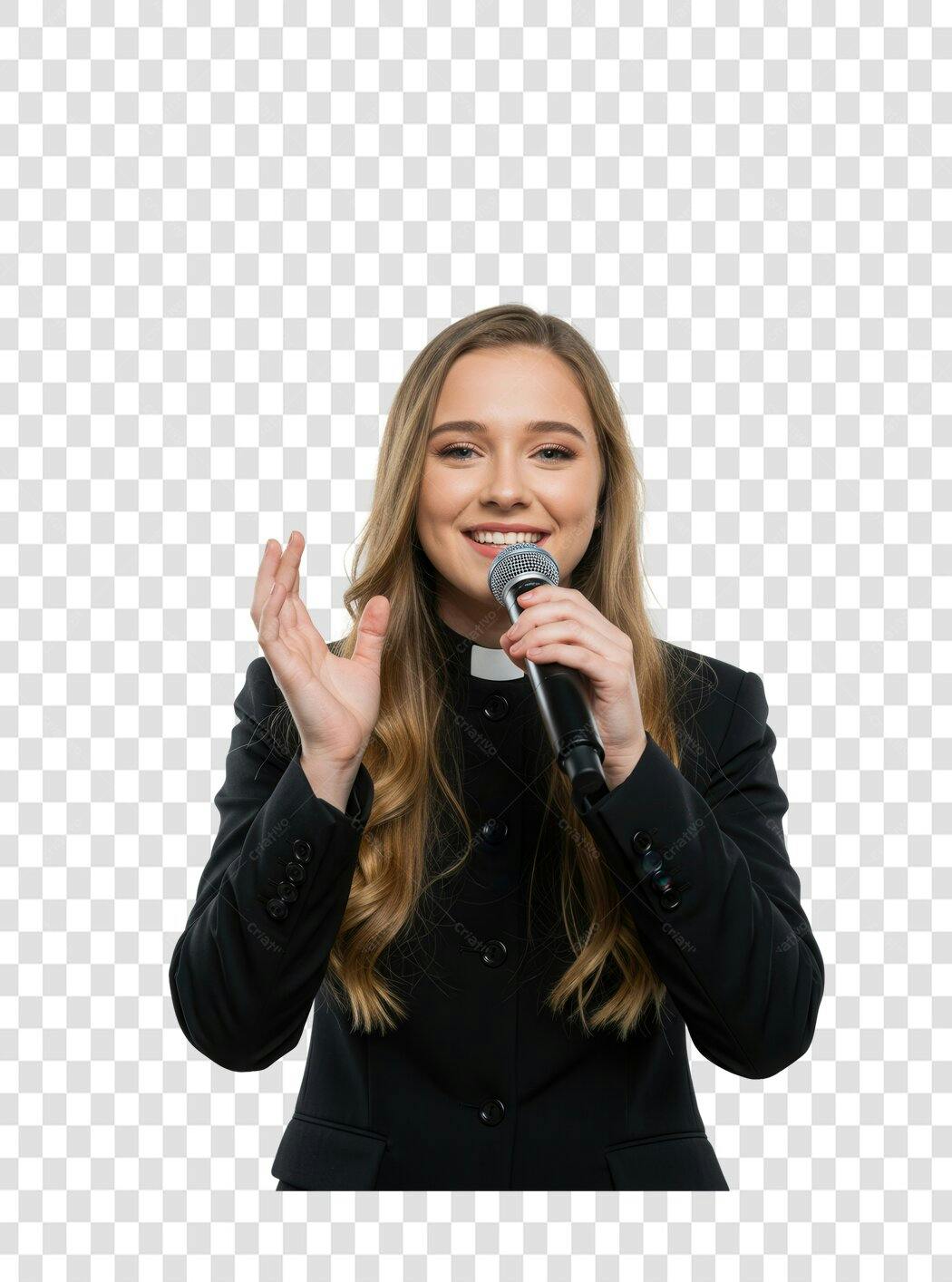 Imagem PNG mulher falando ao microfone fundo transparente
