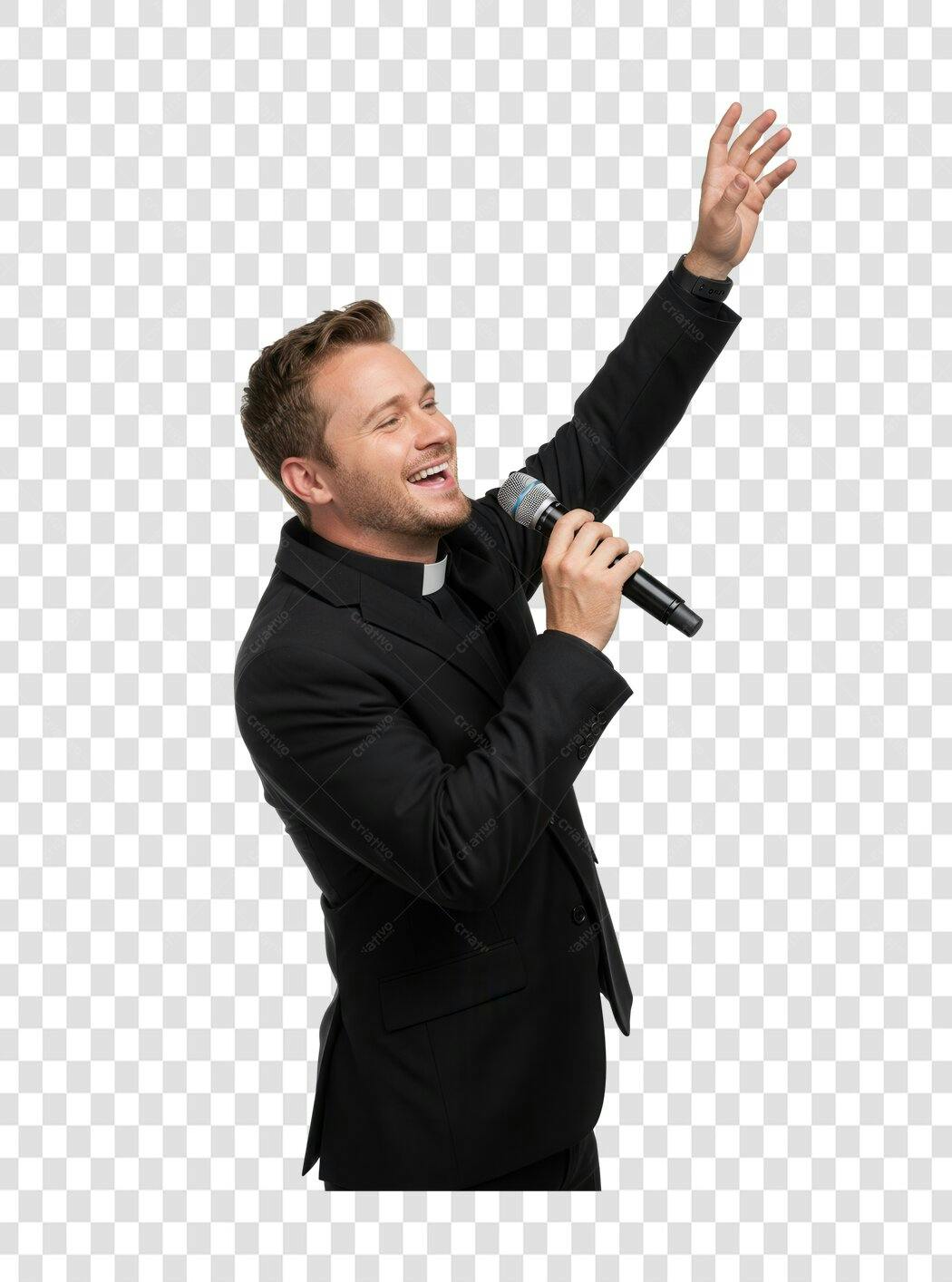 PNG Imagem Padre cantando com microfone fundo transparente