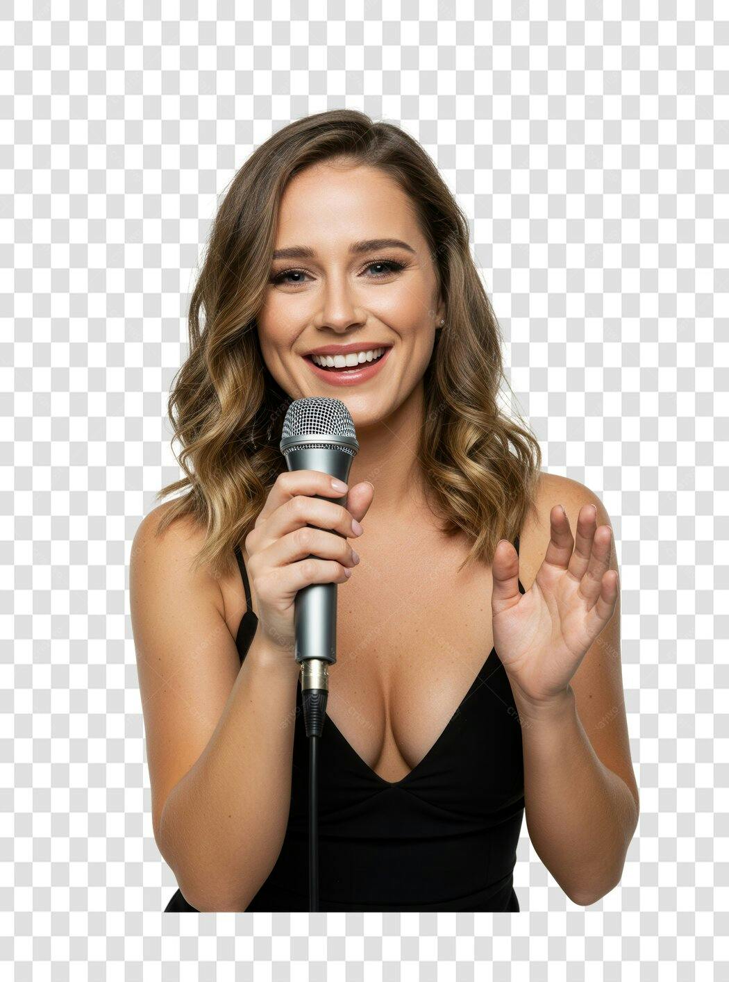Imagem PNG cantora mulher microfone fundo transparente