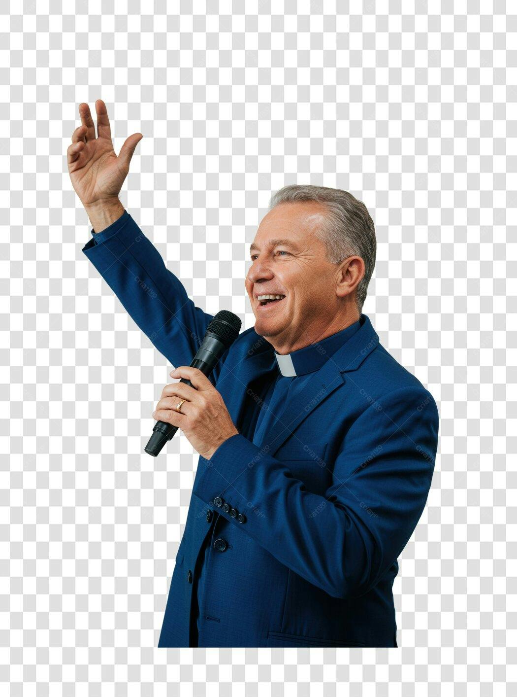 Imagem PNG Pastor falando ao microfone com fundo transparente