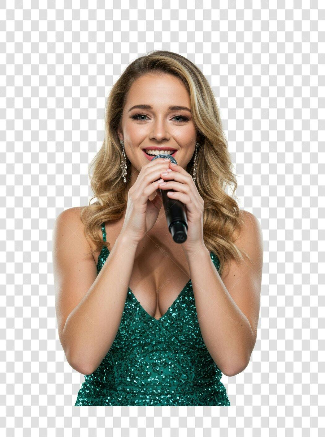 Imagem PNG Cantora com Microfone Fundo Transparente