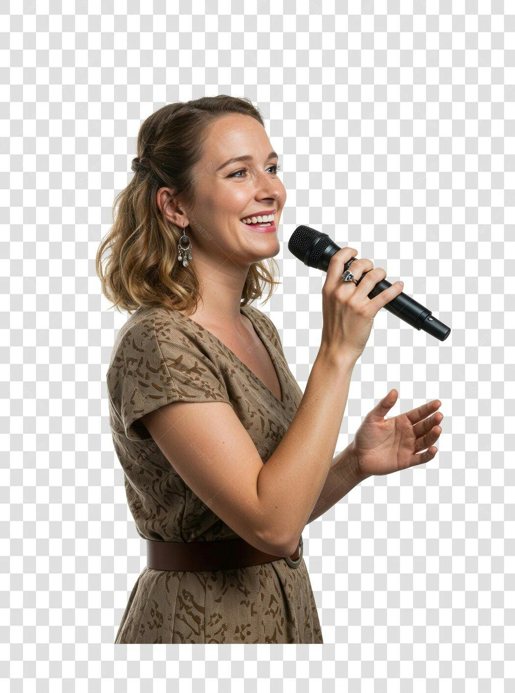 Imagem PNG cantora mulher microfone fundo transparente