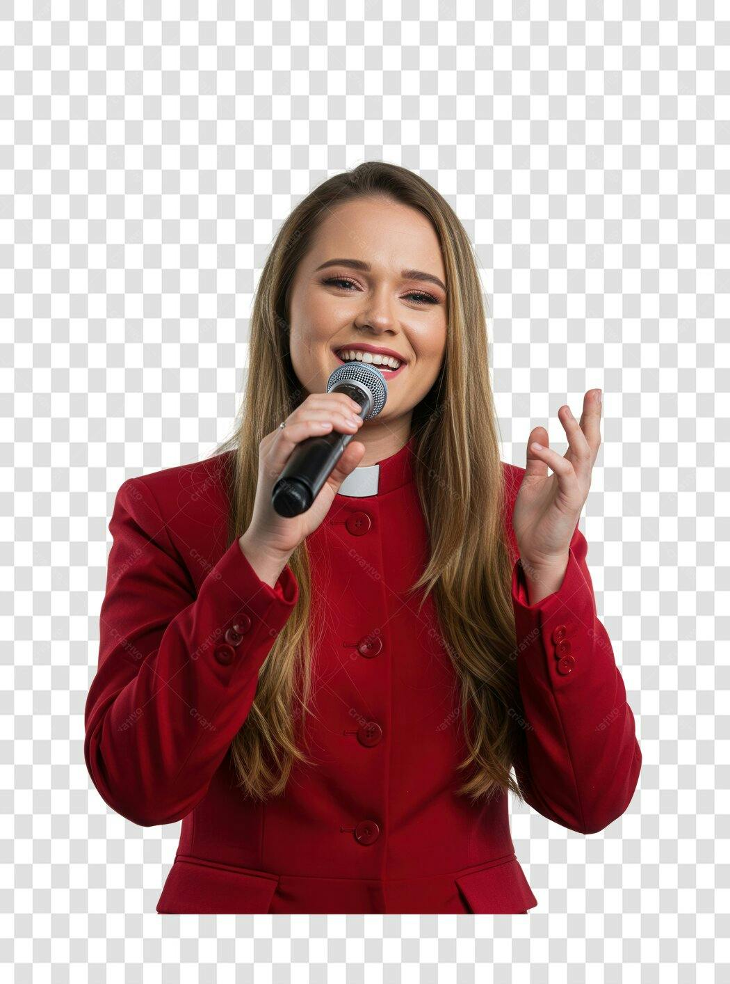 Imagem PNG Mulher Cantora Microfone Vermelho Fundo Transparente