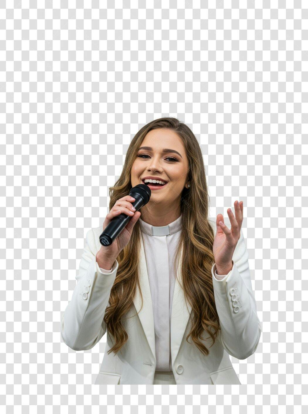 Imagem PNG Cantora Gospel mulher microfone fundo transparente