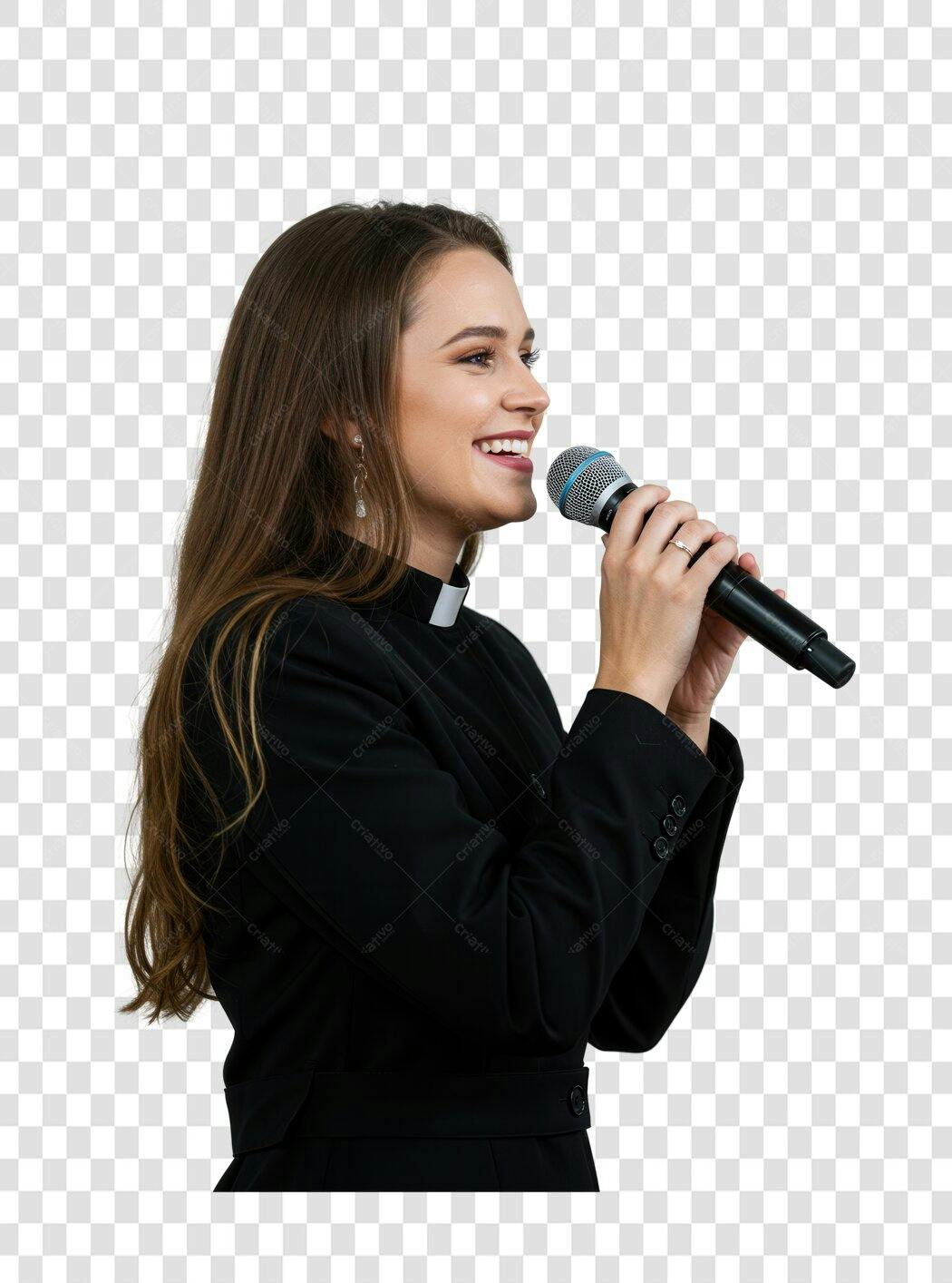 PNG Imagem Mulher Cantando com Microfone Fundo Transparente