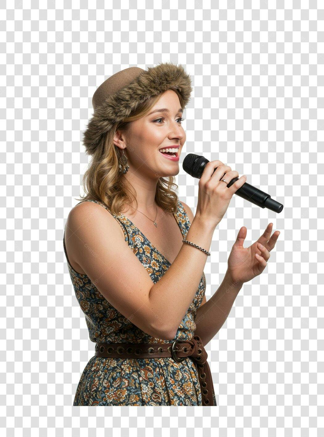 Imagem PNG Cantora com Microfone Fundo Transparente