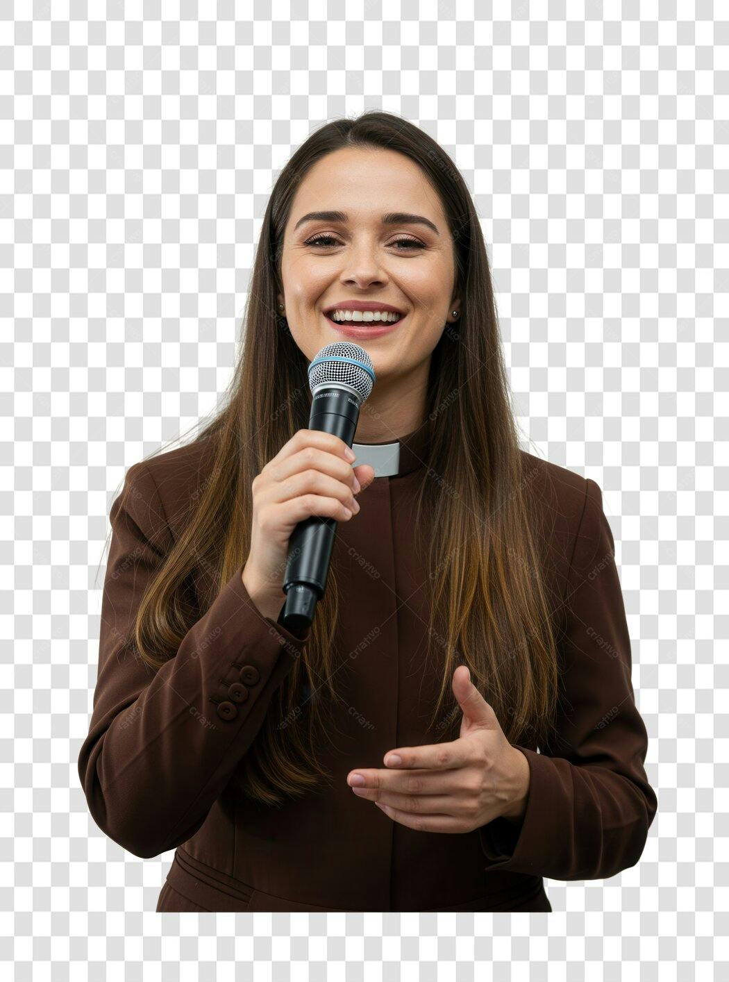 PNG Imagem Mulher com Microfone Marrom Fundo Transparente