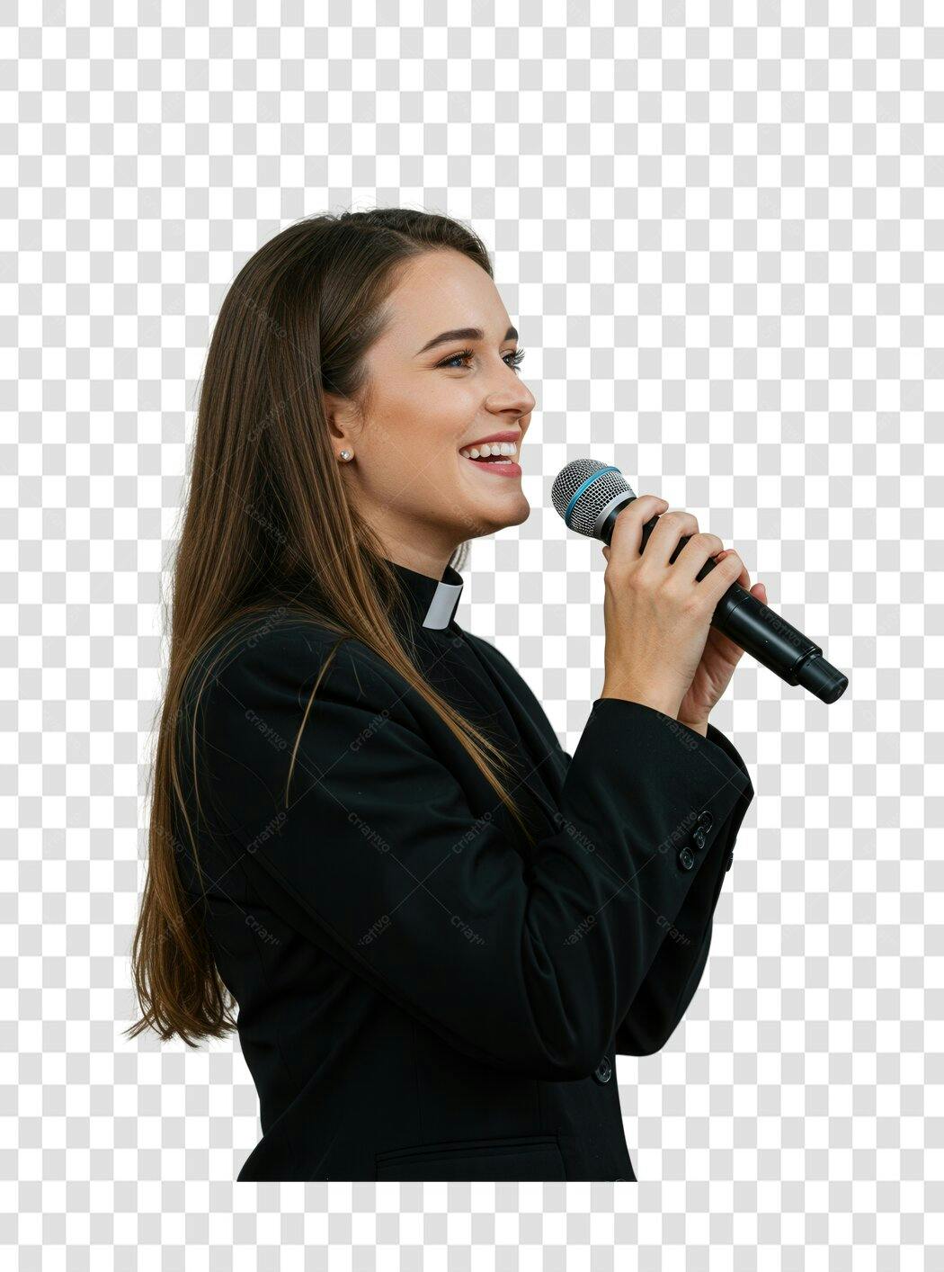 Imagem PNG Mulher Cantando com Microfone Fundo Transparente