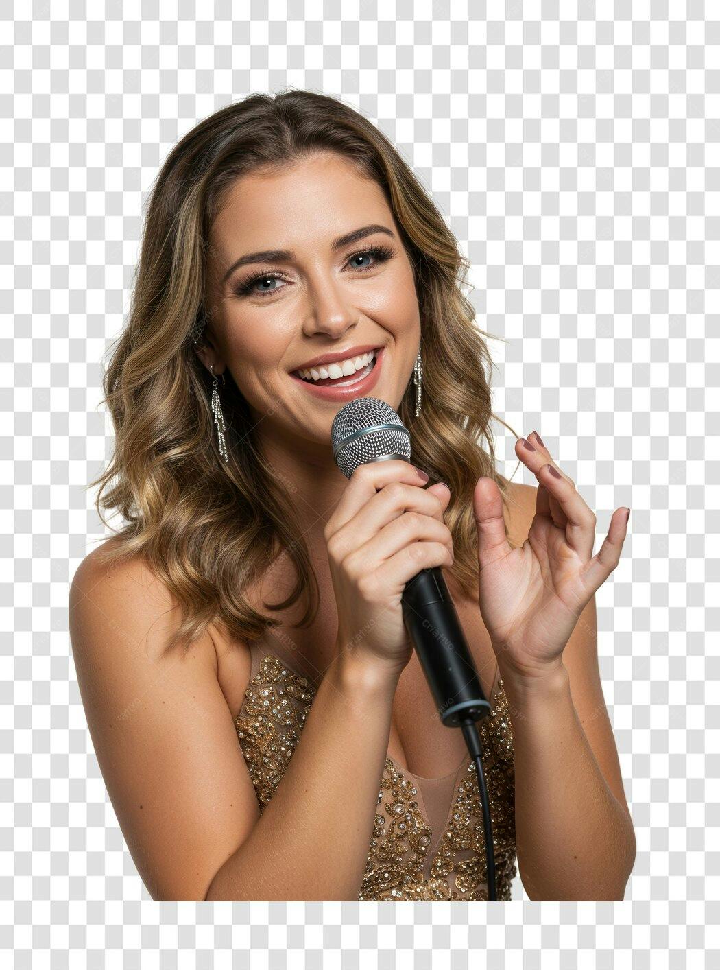 Imagem PNG Cantora com Microfone Fundo Transparente