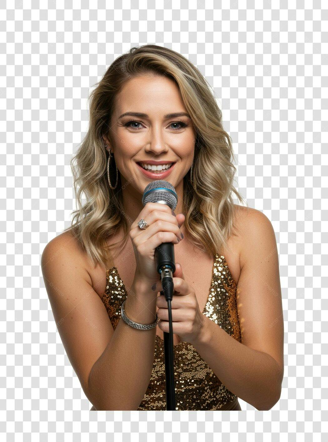 Imagem PNG Cantora com Microfone fundo transparente
