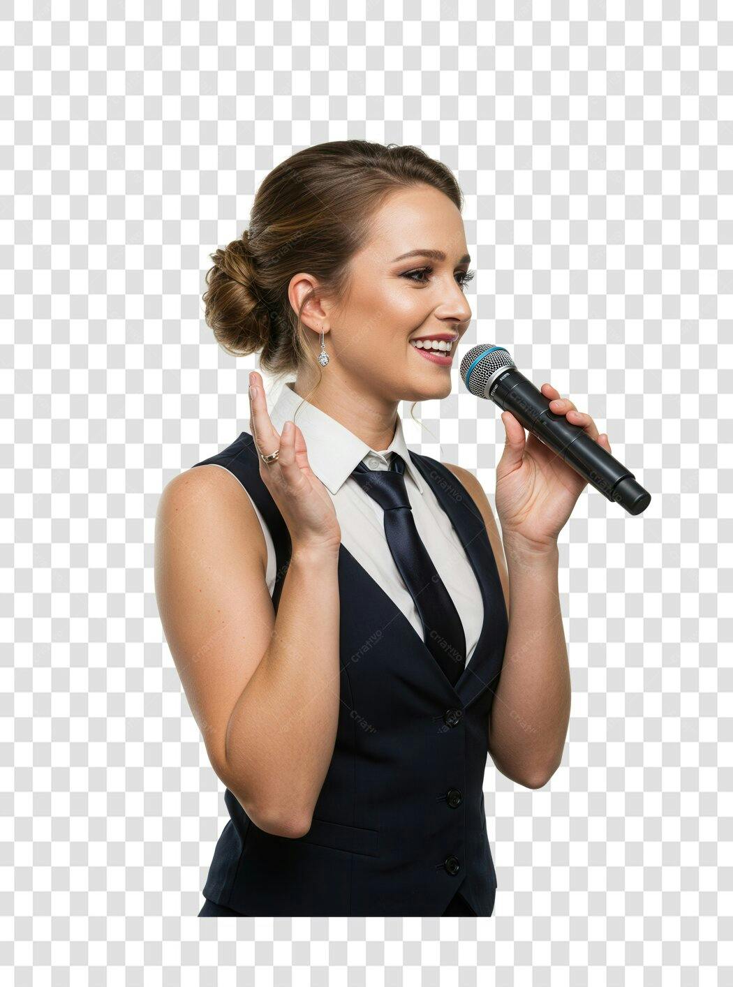 PNG Imagem Apresentadora falando ao microfone com fundo transparente