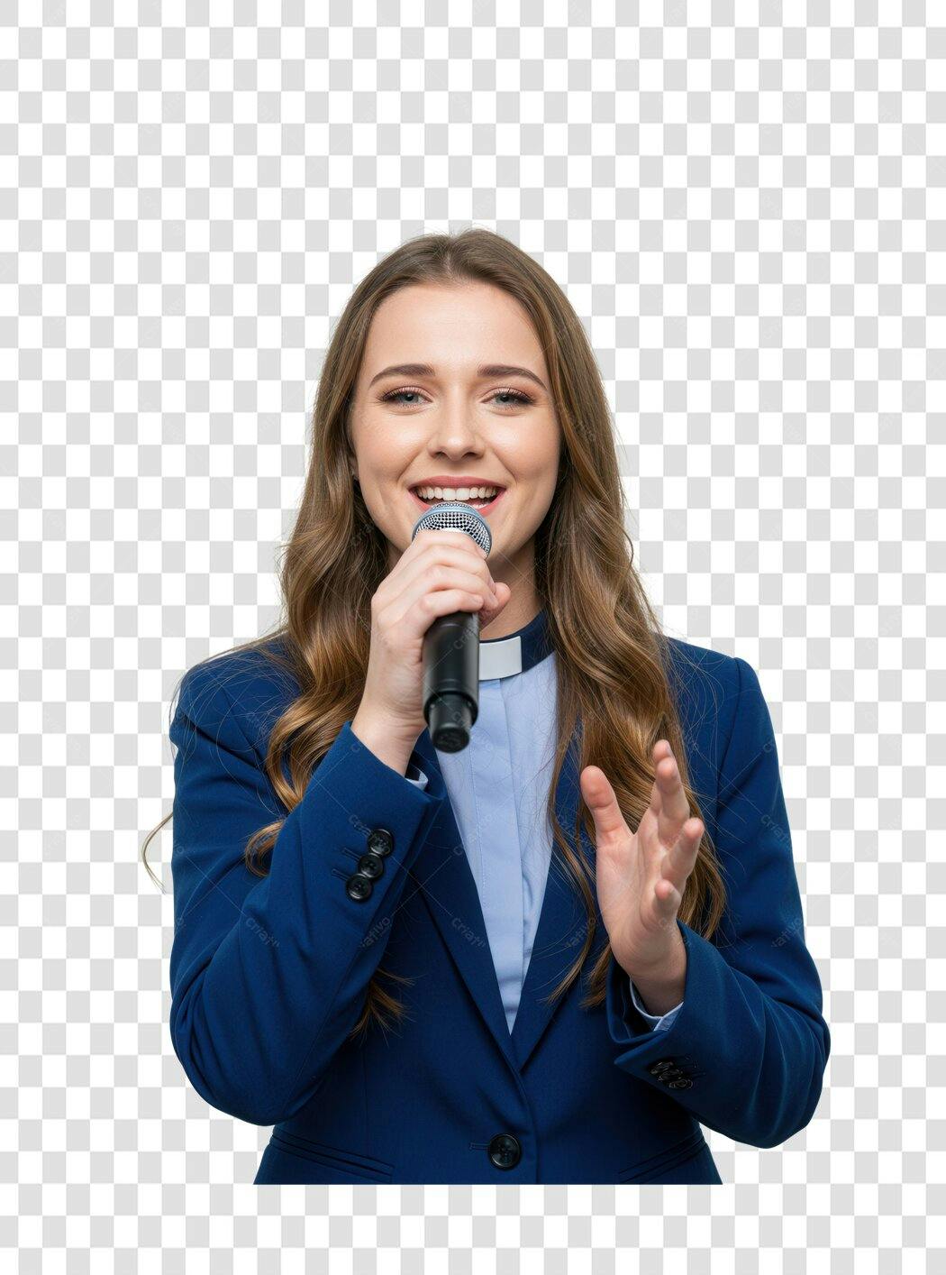 Imagem PNG Mulher falando ao microfone com fundo transparente