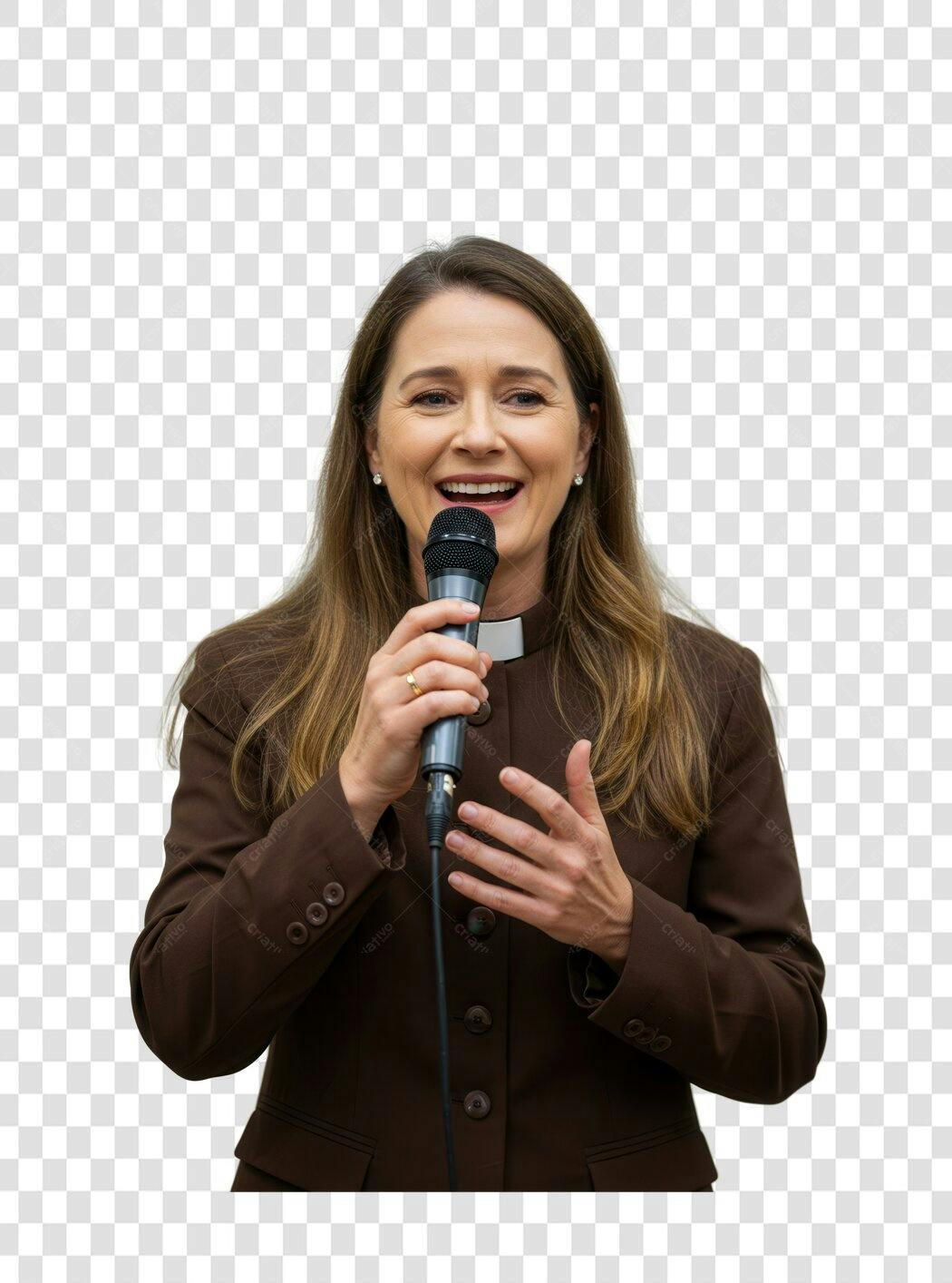 Imagem PNG Mulher falando ao microfone fundo transparente