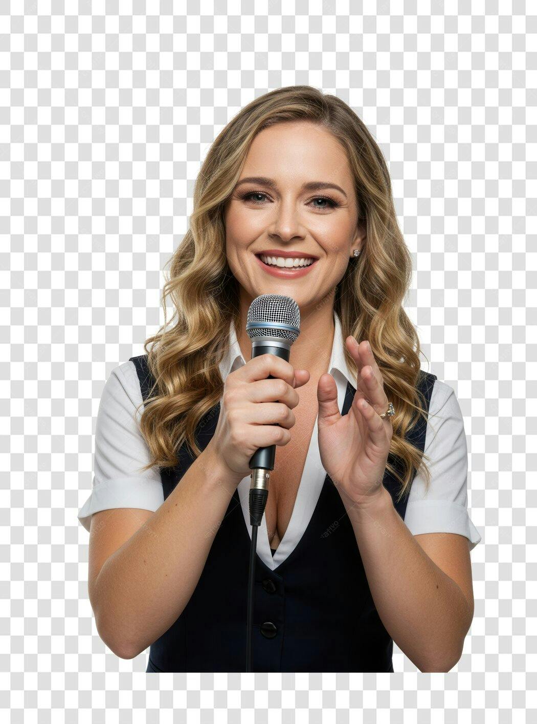 Imagem PNG Apresentadora com microfone fundo transparente