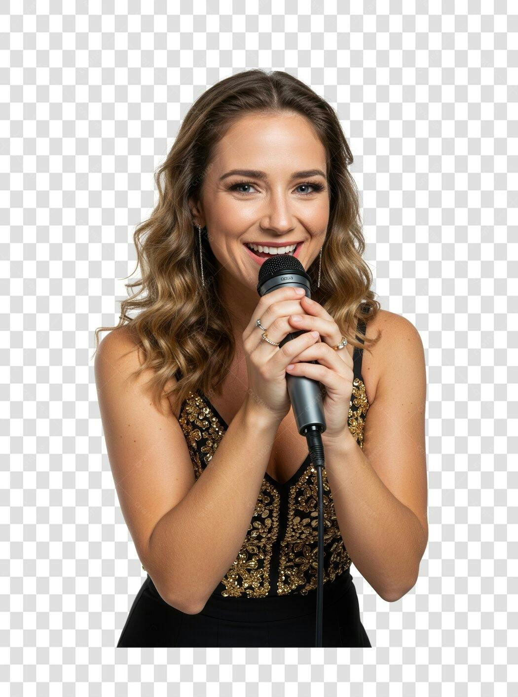 Imagem PNG Cantora com Microfone Fundo Transparente