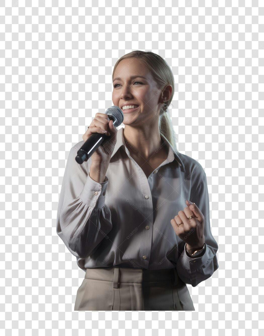 PNG Imagem Mulher palestrante com microfone fundo transparente