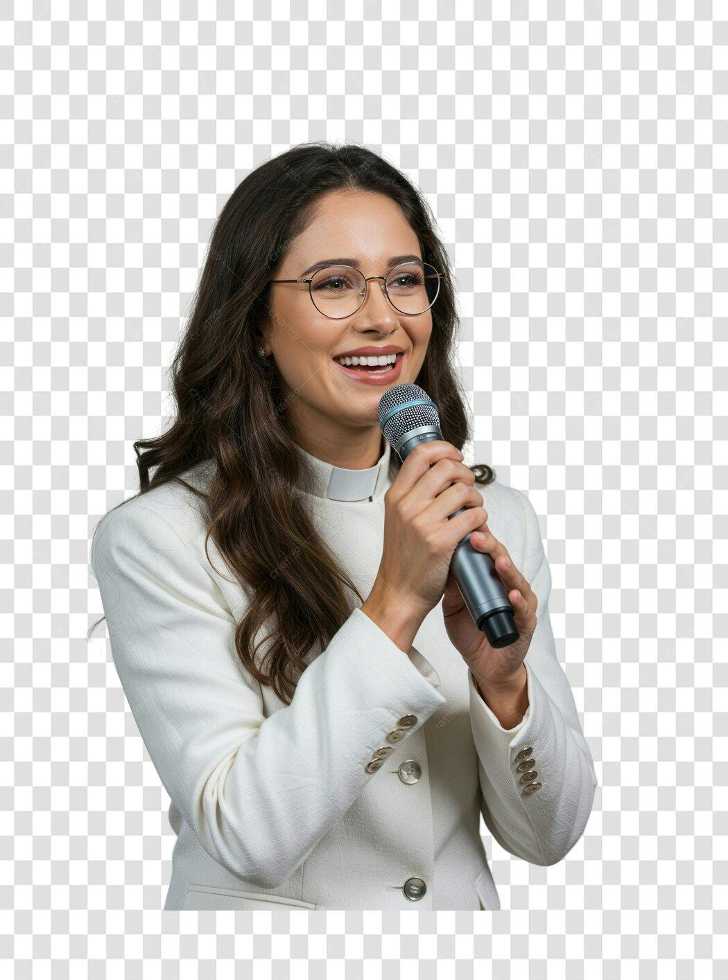 Imagem PNG Mulher falando ao microfone fundo transparente