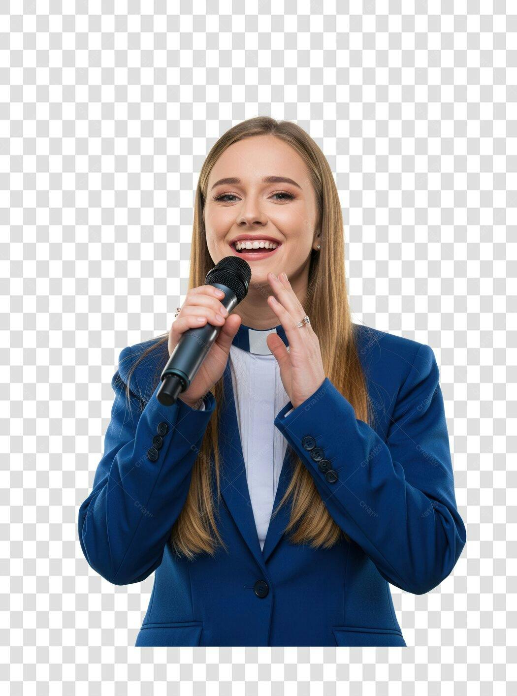 Imagem PNG mulher falando ao microfone fundo transparente