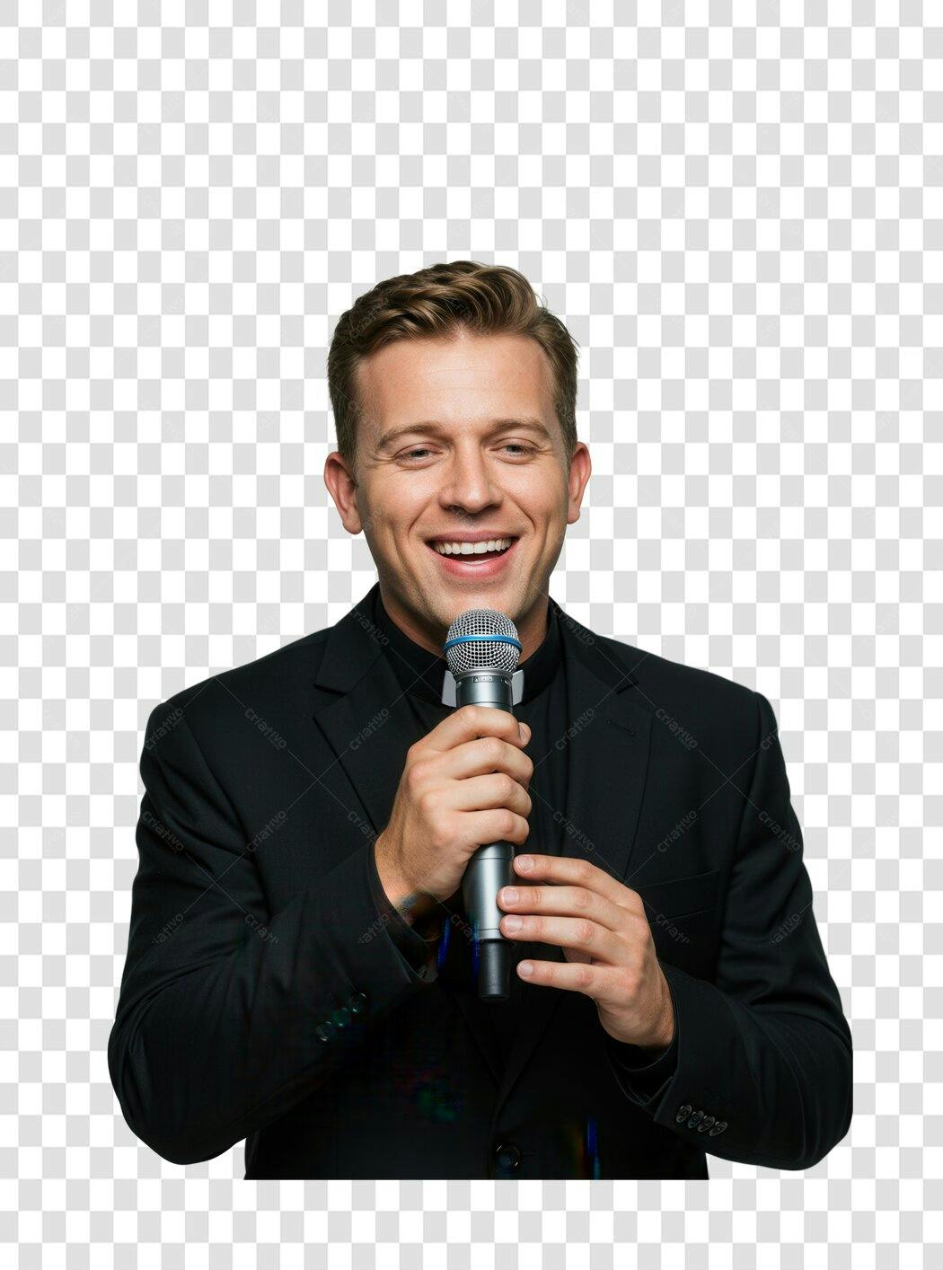 Imagem PNG Homem falando ao microfone com fundo transparente