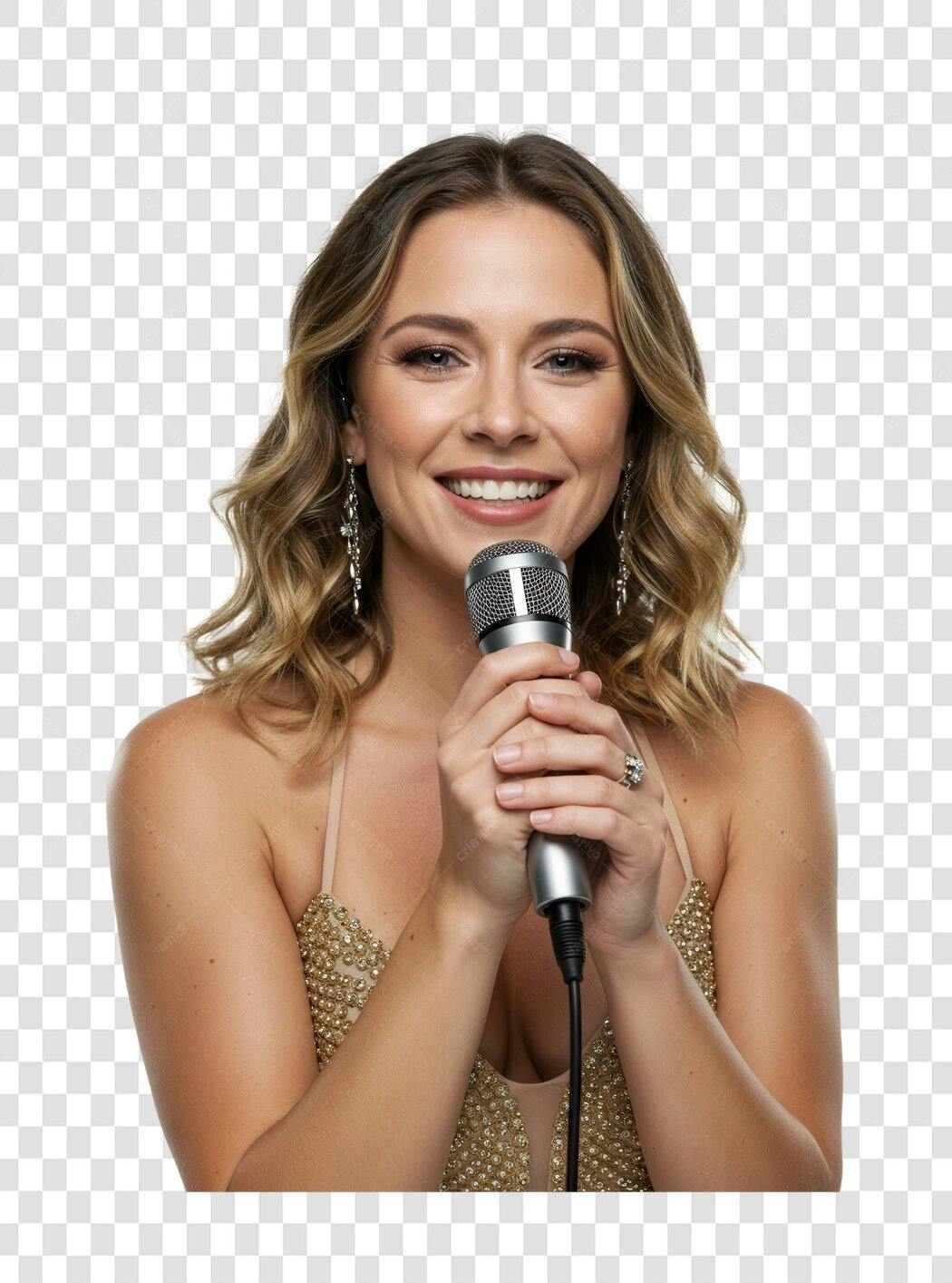 Imagem PNG Cantora com Microfone Fundo Transparente