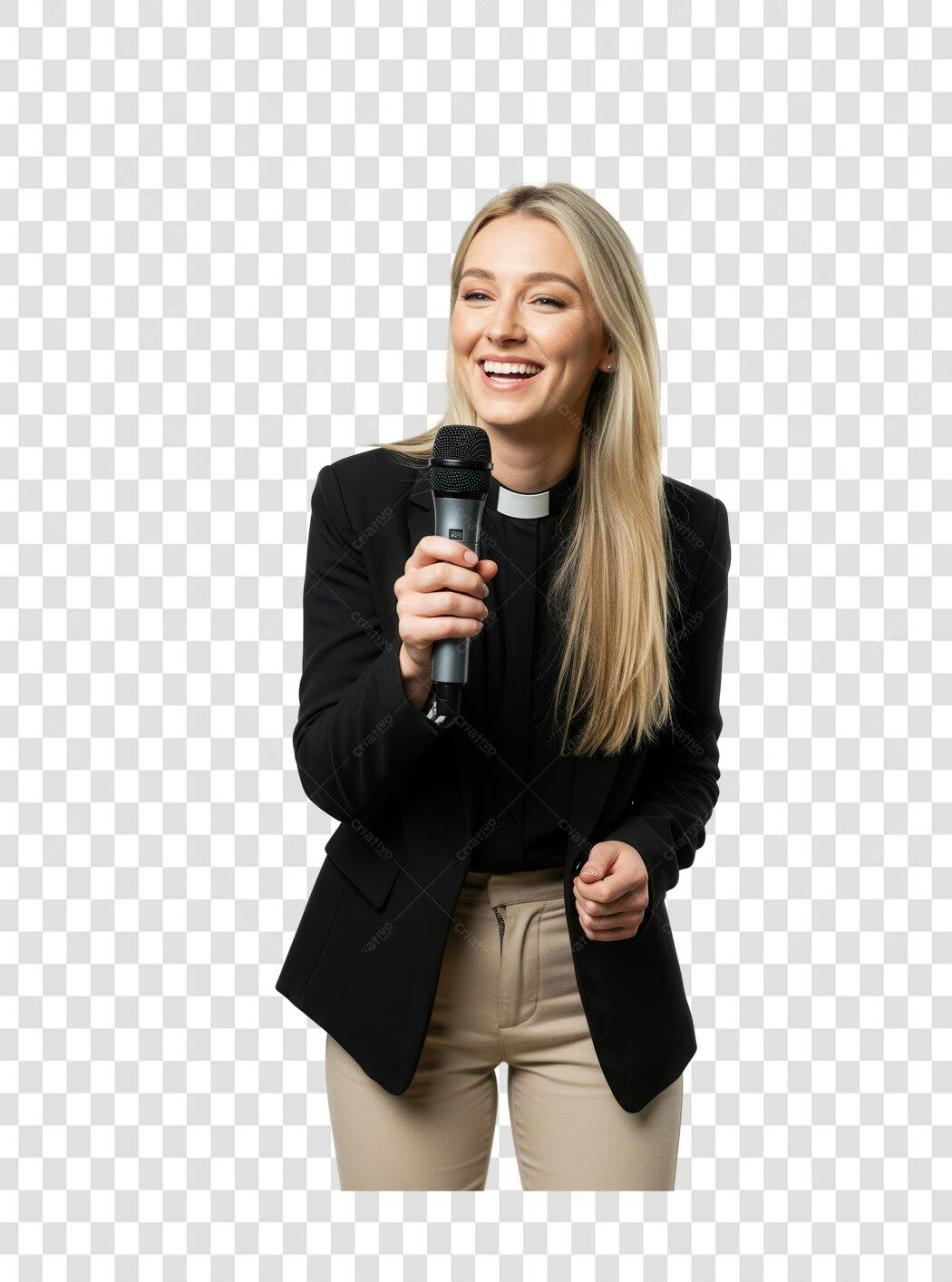 PNG Imagem Mulher Apresentadora com Microfone fundo transparente