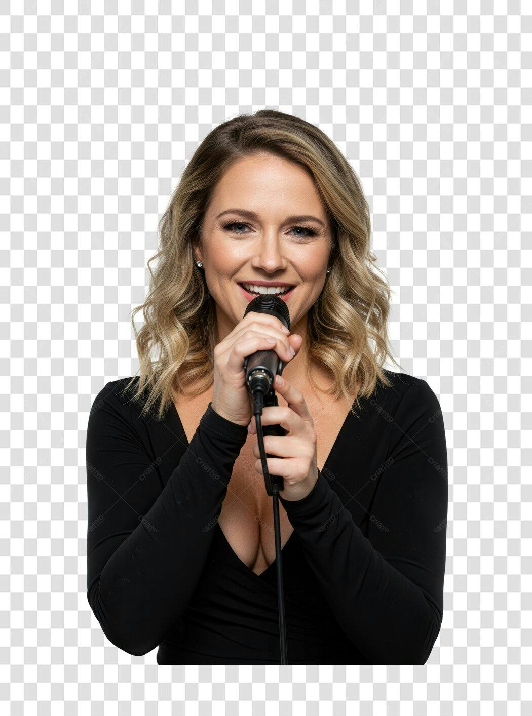 Imagem PNG cantora mulher microfone fundo transparente