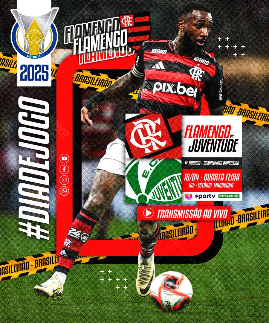 Flyer Flamengo x Juventude 16/04 PSD Editável