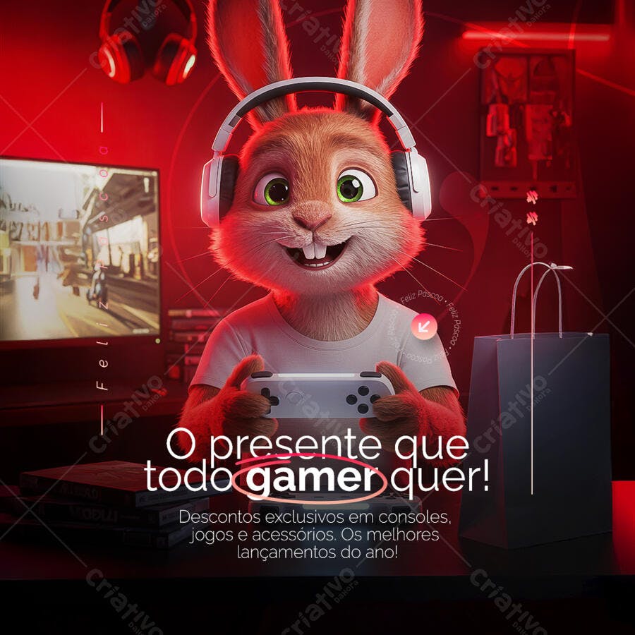 Flyer Páscoa Gamer PSD Editável