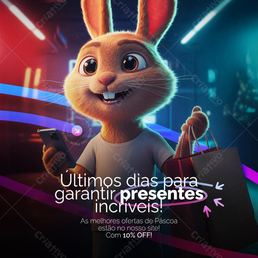Flyer Páscoa Coelho 3D PSD Editável