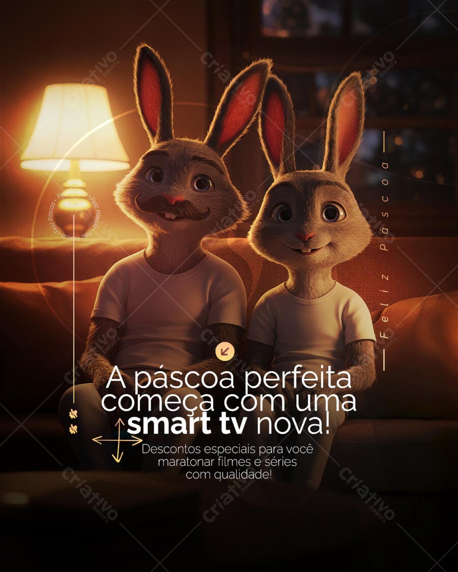 Flyer Páscoa Família de Coelhos PSD Editável