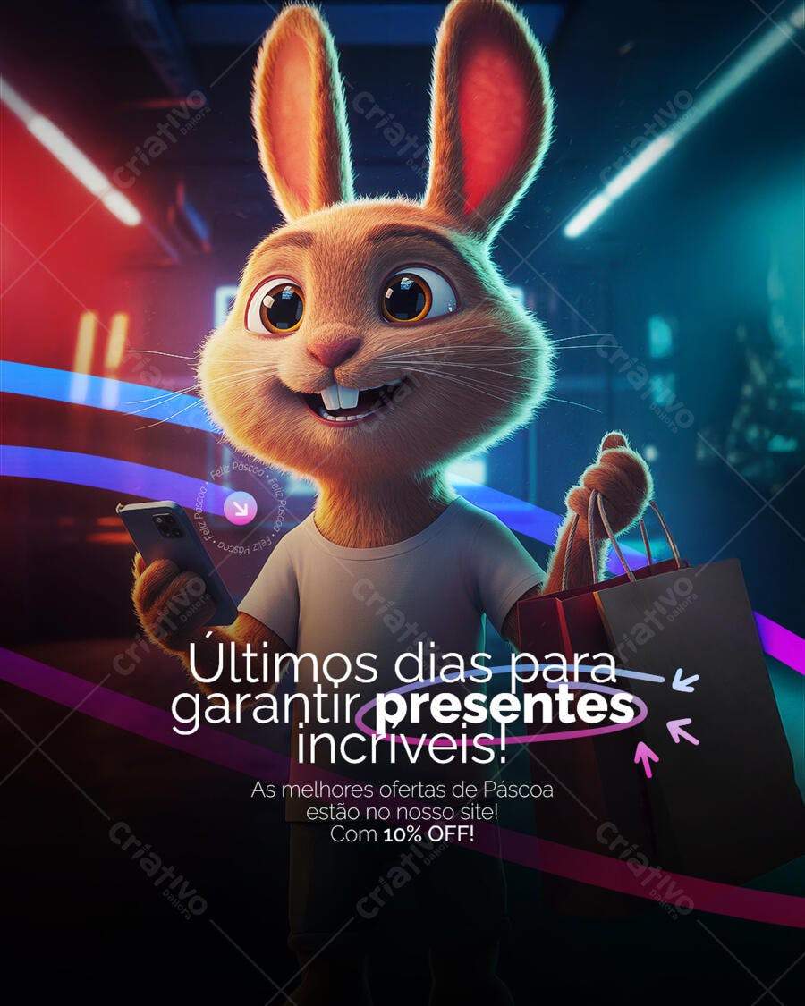 Flyer Páscoa com Coelho 3D PSD Editável