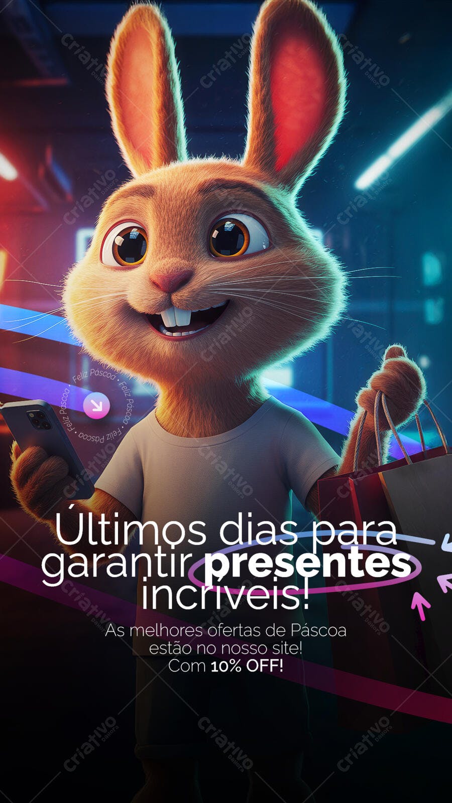 Flyer Páscoa Coelhinho 3D PSD Editável