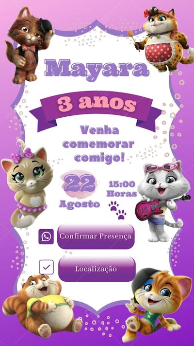 convite infantil gatos