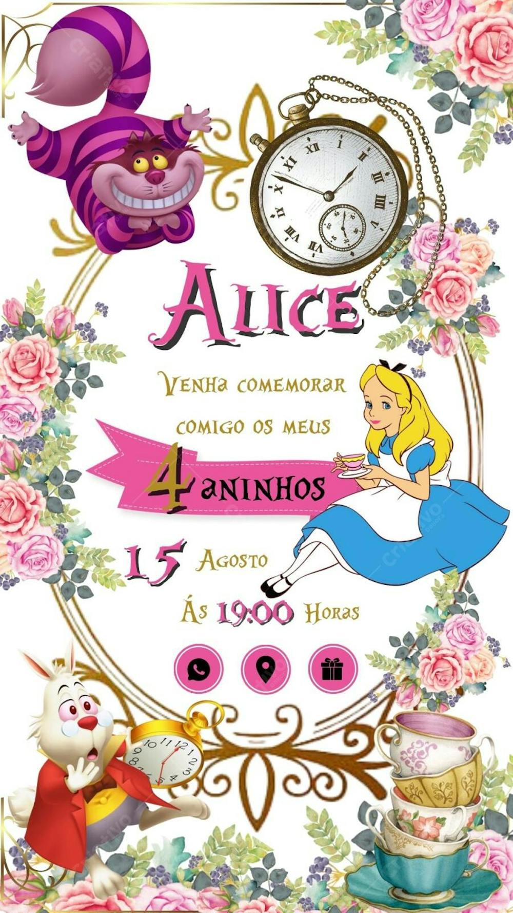 convite infantil Alice no Pais das Maravilhas