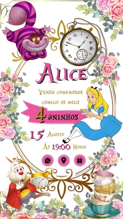 convite infantil Alice no Pais das Maravilhas
