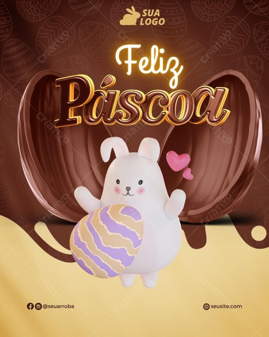 Post Instagram Páscoa com coelhinho e ovo de chocolate Editável no Canva