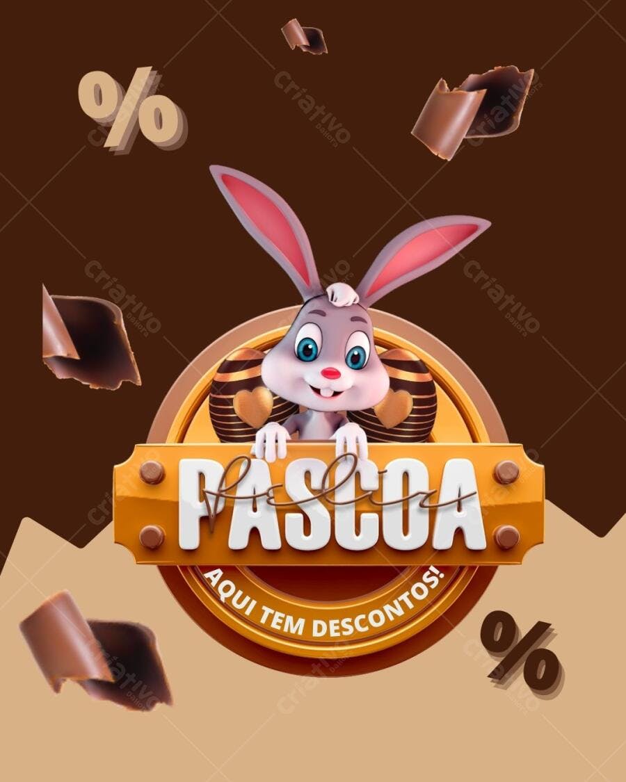 Post Instagram Páscoa com coelhinho e chocolate Editável no Canva
