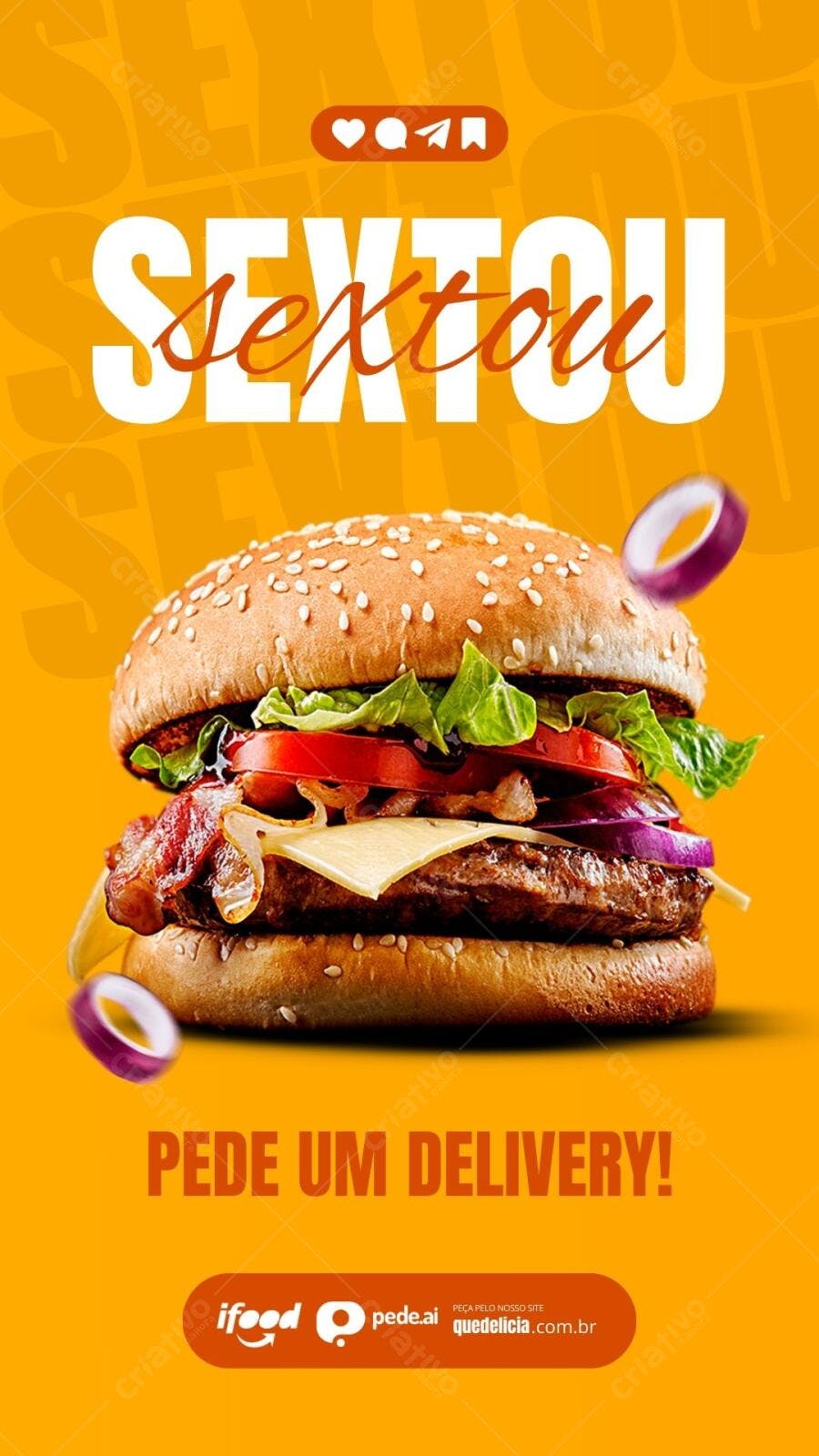 Post Instagram Sexta-feira hambúrguer suculento Editável no Canva
