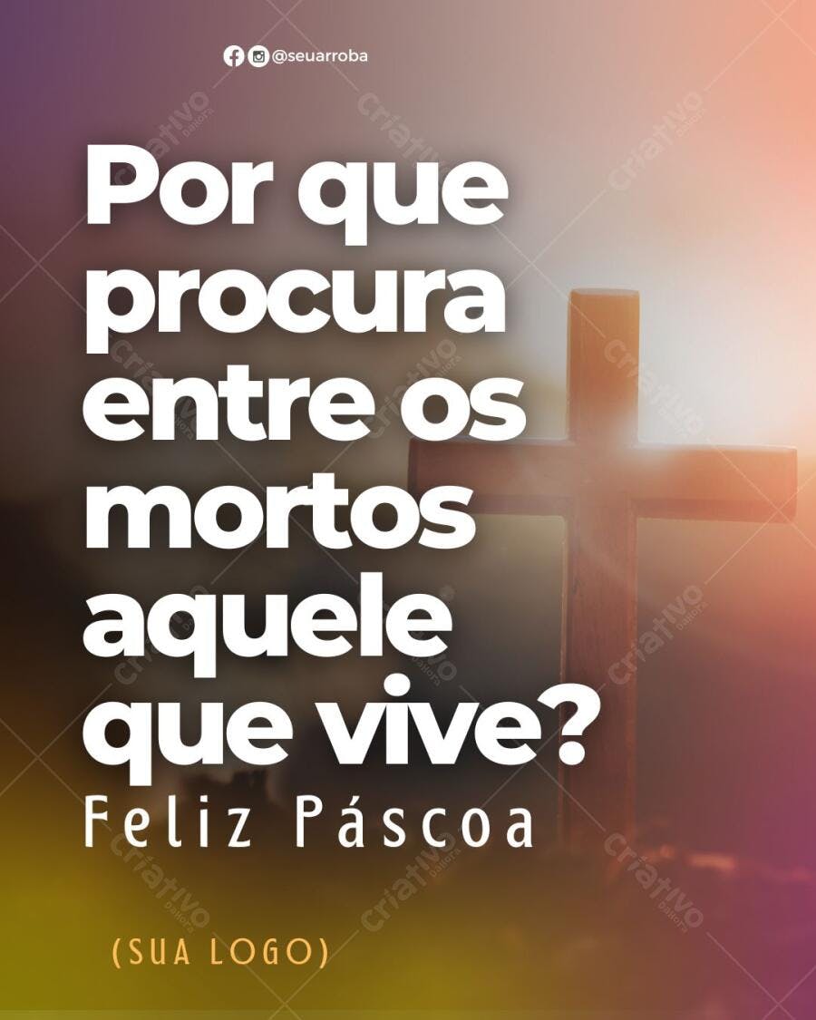 Post Instagram Feliz Páscoa com cruz Editável no Canva