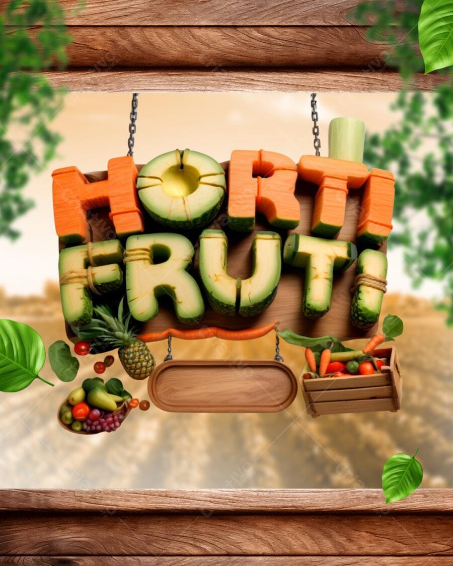 Banner Hortifruti com frutas e legumes Editável no Canva
