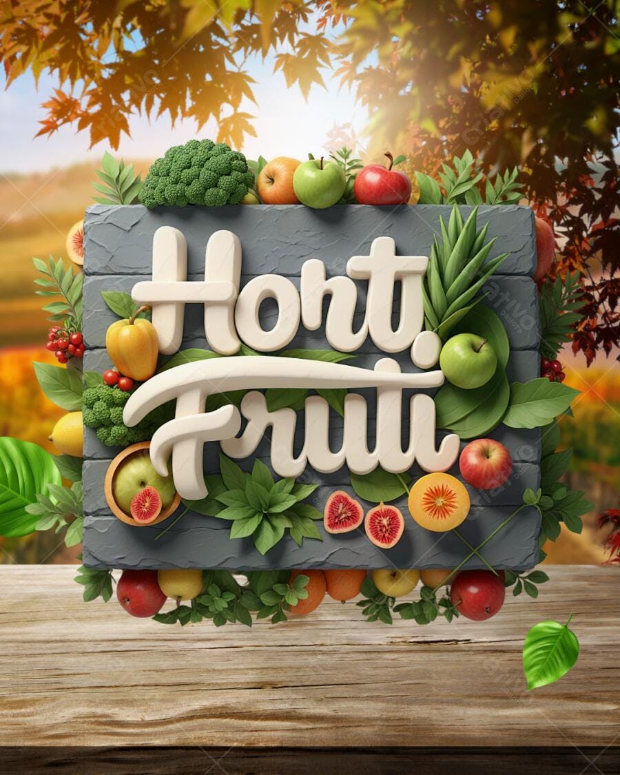 Post Instagram Hortfruti com frutas e vegetais Editável no Canva