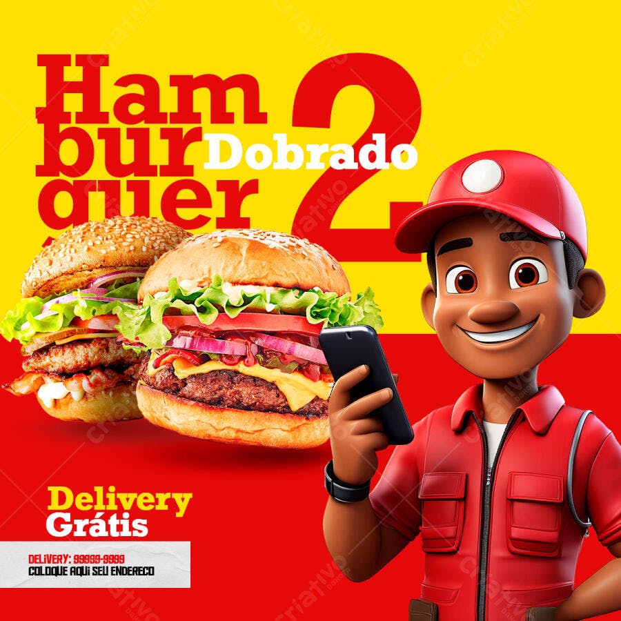 Postagem Instagram Hambúrguer Duplo PSD Editável