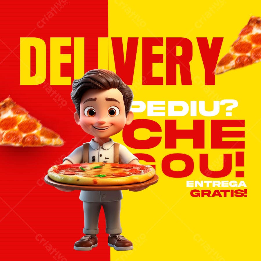 Postagem de Redes Sociais Pizza Entrega Grátis PSD Editável